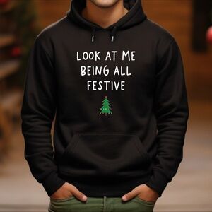 Festive Black Hoodie for Men- Christmas Ugly Sweatshirt!